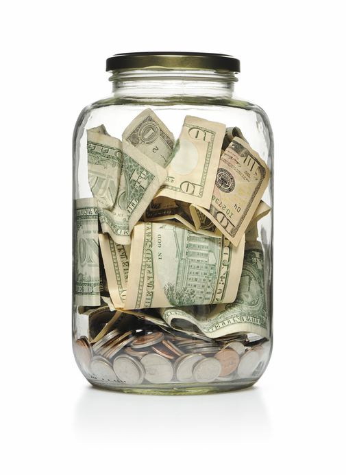 Money in a glass jar, saving concept or donation, isolated on white, More pictures...