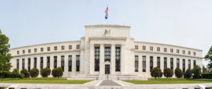 Panoramic image of the Federal Reserve Building in downtown Washington DC, USA.